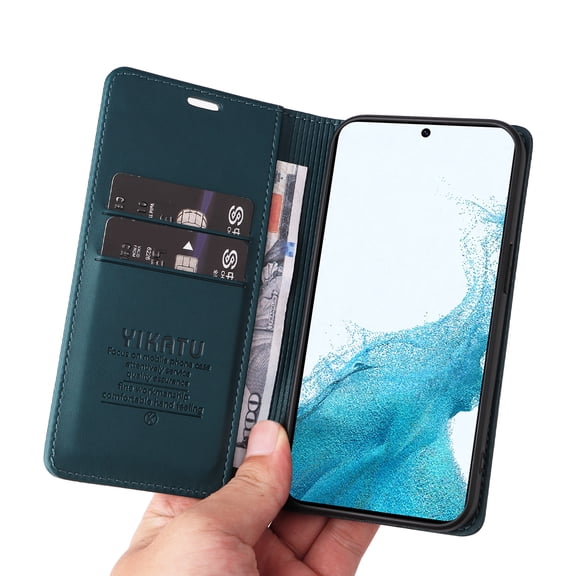 Wallet Phone Case for Samsung Galaxy S23 5G, Kickstand and 2 Card Slots, Shockproof and Scratch Resistant, Blue