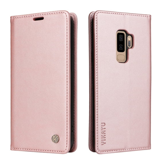 Wallet Phone Case for Samsung Galaxy S9 Plus, Kickstand and 2 Card Slots, Shockproof and Scratch Resistant, Gold