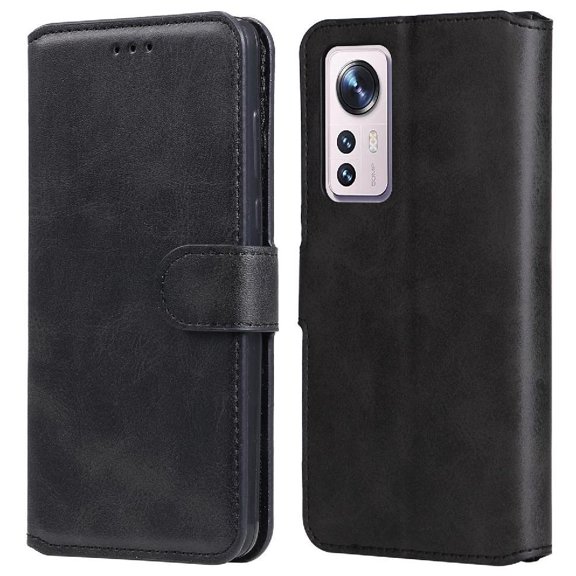 Wallet Phone Case for Xiaomi 12 with Card Holder and Stand Function Black