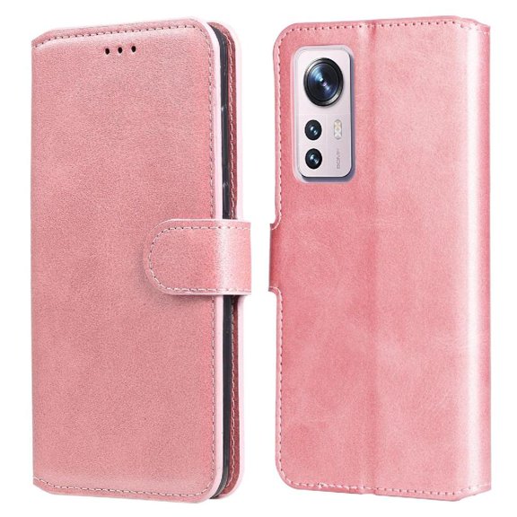 Wallet Phone Case for Xiaomi 12 with Card Holder and Stand Function Pink