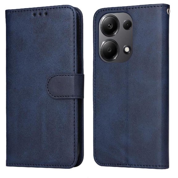 Wallet Phone Case for Xiaomi Poco M6 Pro 4G with Card Holder and Stand Function Blue