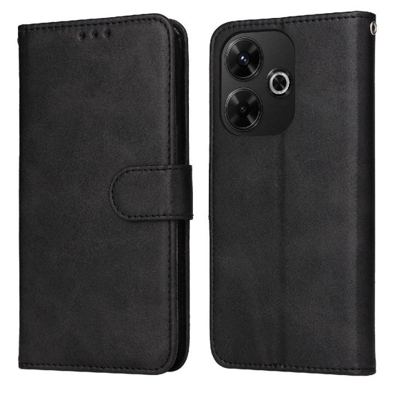 Wallet Phone Case for Xiaomi Redmi Note 13R 5G with Card Holder and Stand Function Black