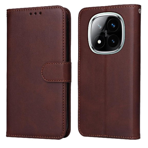 Wallet Phone Case for Xiaomi Redmi Note 14 Pro 5G with Card Holder and Stand Function Brown