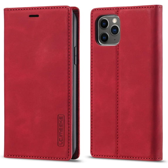 Wallet Phone Case for iPhone 13 6.1 inch, Vintage Classic Matte Leather Wallet Case Flip Notebook Style Cover with Magnetic Closure Kickstand Card Slots - Red