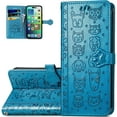 thumbnail image 1 of Wallet Phone Case for iPhone 14 (Not 14 Pro),Cute Cartoon Cat Dog Pattern PU Leather Case with Magnetic Clasp and Cash Card Slots Holder Cover for iPhone 14 (Not 14 Pro),CD Blue, 1 of 18