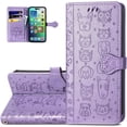 thumbnail image 1 of Wallet Phone Case for iPhone 14 (Not 14 Pro),Cute Cartoon Cat Dog Pattern PU Leather Case with Magnetic Clasp and Cash Card Slots Holder Cover for iPhone 14 (Not 14 Pro),CD Purple, 1 of 9