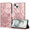 thumbnail image 1 of Wallet Phone Case for iPhone 15,Emboss Sunflower Design,PU Leather Flip Folding Kickstand,With Card Slots,Magnetic Closure Shockproof Protective Folio Wallet Phone Case,Rosegold, 1 of 6