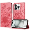 thumbnail image 1 of Wallet Phone Case for iPhone 15 Pro Max,Emboss Sunflower Design,PU Leather Flip Folding Kickstand,With Card Slots,Magnetic Closure Shockproof Protective Folio Wallet Phone Case,Rose, 1 of 6