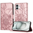 thumbnail image 1 of Wallet Phone Case for iPhone 16 Plus,Emboss Sunflower Design,PU Leather Flip Folding Kickstand,With Card Slots,Magnetic Closure Shockproof Protective Folio Wallet Phone Case,Rosegold, 1 of 6