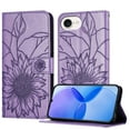 thumbnail image 1 of Wallet Phone Case for iPhone 16e,Emboss Sunflower Design,PU Leather Flip Folding Kickstand,With Card Slots,Magnetic Closure Shockproof Protective Folio Wallet Phone Case,Purple, 1 of 6