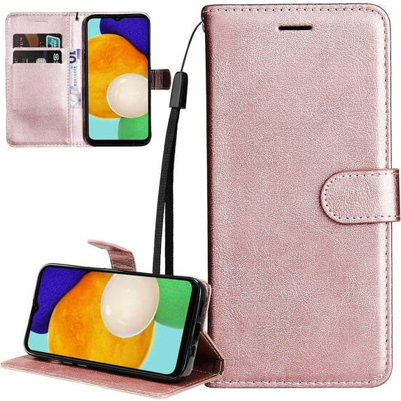 Wallet Phone Case with Card Holder for Samsung Galaxy A03, Simple Fashion PU Leather w/Kickstand Cover for Samsung Galaxy A03 CS Rose Gold