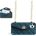 thumbnail image 1 of Wallet Phone Cases for iPhone 14 Plus, Purse Flip Card Holder Soft Silicone Case Cover with Handstrap & Long Pearl Crossbody Chain Apply to iPhone 14 Plus (Dark Green), 1 of 15