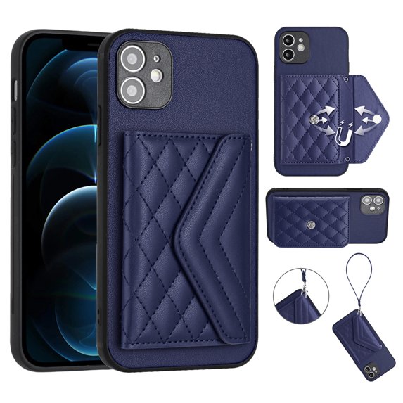 Wallet Purse Compatible with iPhone 11 Lanyard Case with Strap Women Credit Card Holder Kickstand Flip PU Leather RFID BLOCKING Magnetic Snap Phone Cover for iPhone 11, Blue