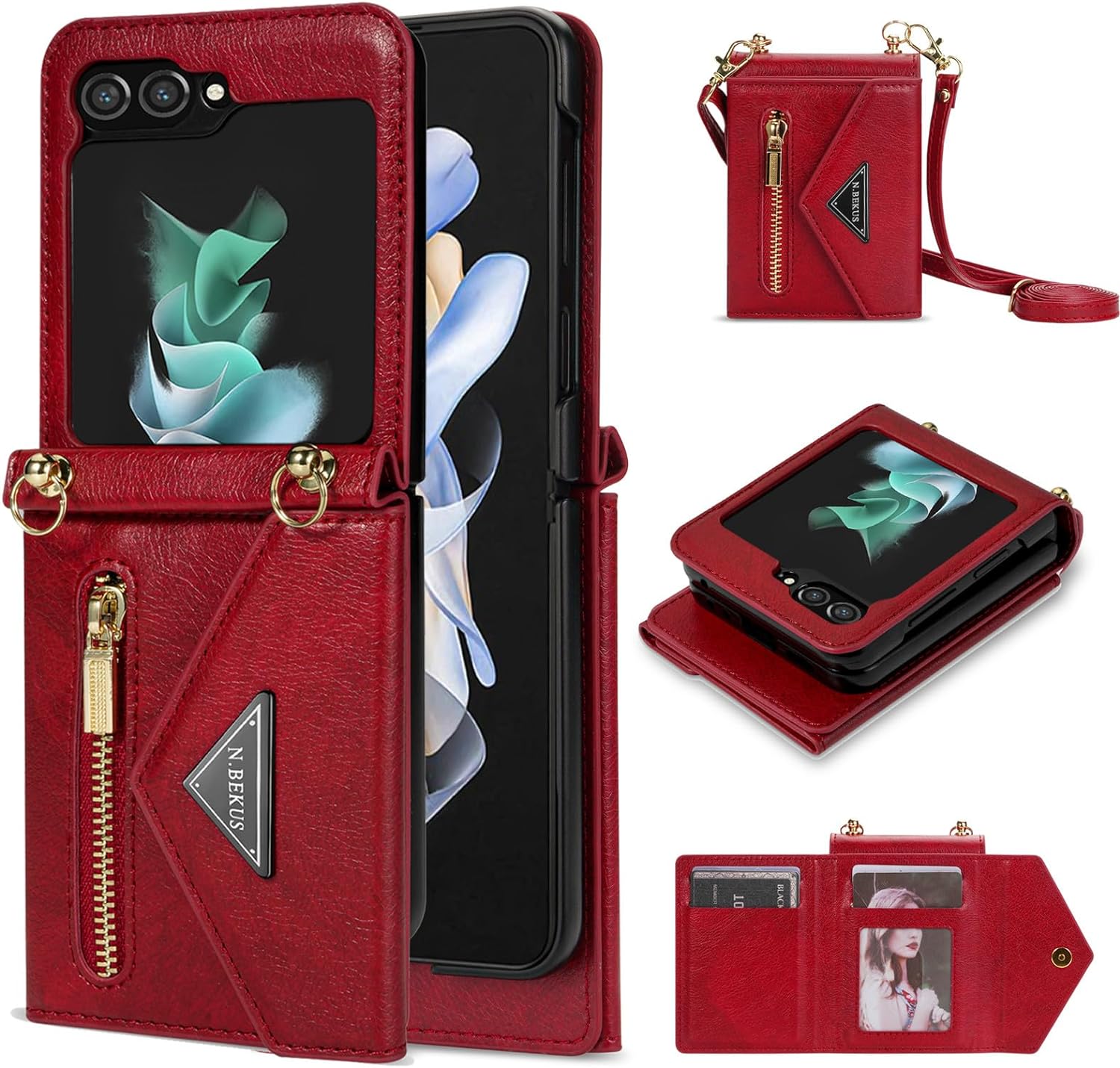 0804 Case Wallet Purse for Samsung Galaxy Z Flip 5 5G Crossbody Case with Credit ...