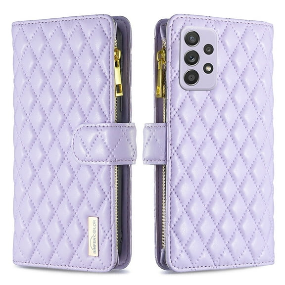 Wallet with [RFID Blocking] [9 Card Slots ] Zipper Pocket Galaxy A52 Premium Soft PU Leather Magnetic Flip Folio with Wrist Strap Kickstand Protective Cover for Samsung Galaxy A52,
Purple