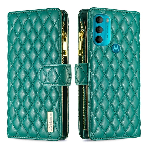 Wallet with [RFID Blocking] [9 Card Slots ] Zipper Pocket Moto G71 5G Premium Soft PU Leather Magnetic Flip Folio with Wrist Strap Kickstand Protective Cover for Motorola Moto G71 5G,
Green