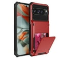 thumbnail image 1 of Wallet Rugged Case for Google Pixel 9 / 9 Pro Phone, Card Holder Slot Heavy Duty Military Grade Shock Absorption Drop Proof Phone Cover for Google Pixel 9 / 9 Pro, Red, 1 of 10