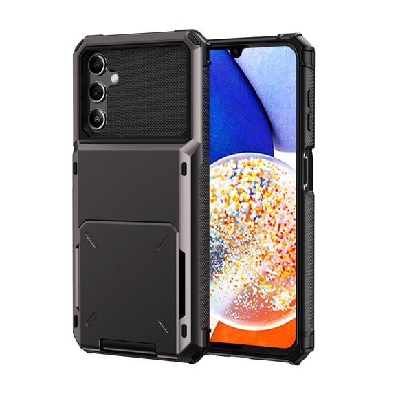 Wallet Rugged Case for Samsung Galaxy A14 5G Phone, Card Holder Slot Heavy Duty Military Grade Shock Absorption Drop Proof Defender Phone Cover for Samsung A14 5G 6.6-inch 2023, Gray