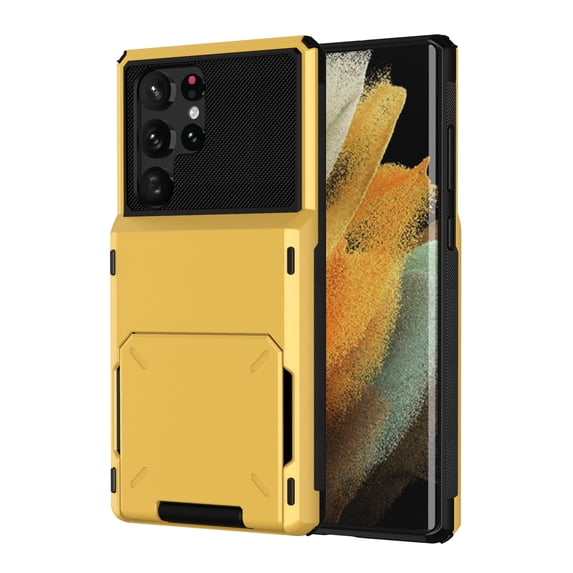 Wallet Rugged Case for Samsung Galaxy S25 Edge Phone, Card Holder Slot Heavy Duty Military Grade Shock Absorption Drop Proof Cover for Samsung Galaxy S25 Edge, Yellow