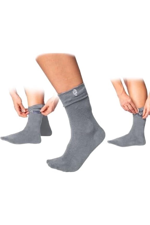 Wallet Socks - Anti Pickpocket Crew Socks for Women and Men w/Hidden Zipper Pocket, Cotton Socks Ideal for Travel, Running, Leisure, with RFID-Technology - Gray