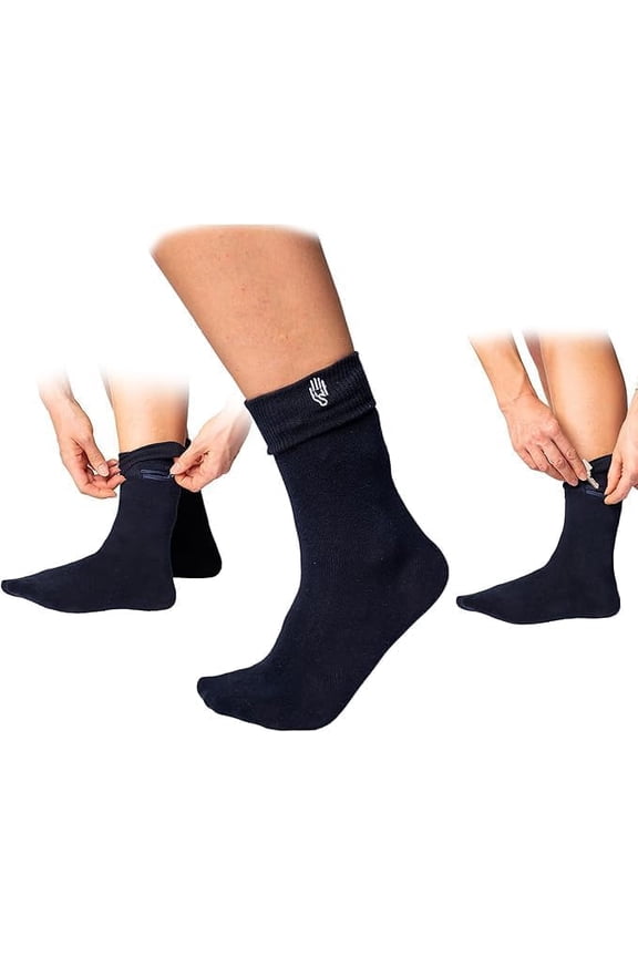 Wallet Socks - Anti Pickpocket Crew Socks for Women and Men w/Hidden Zipper Pocket, Cotton Socks Ideal for Travel, Running, Leisure, with RFID-Technology - Dark Navy Blue