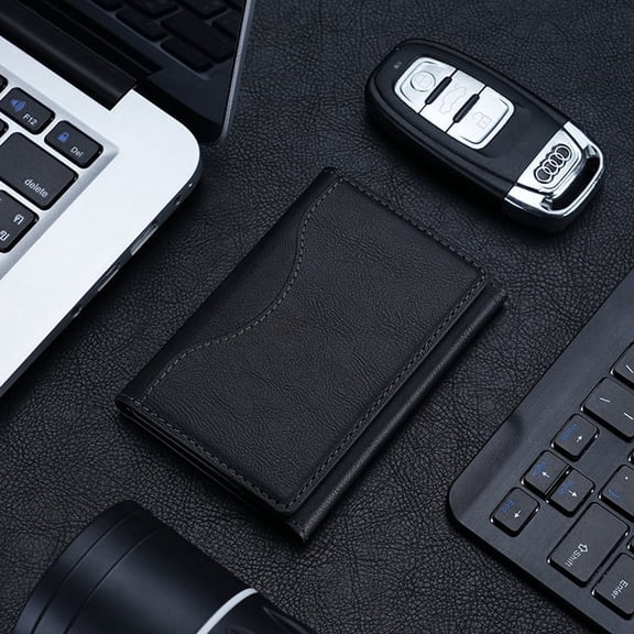 Wallet Stand Leather Magnetic Card Holder for iPhone 16 15 14 13 12 11 Pro Max Plus Three-fold Stand Phone Magnet Holder Bracket-Black