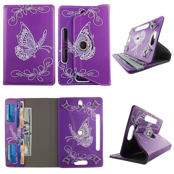 Wallet Style Folio for Sony Xperia Z3 Compact 8 inch case coby polaroid tablet 8" Slim Fit Standing Protective lightweight universal PU leather Cash Pocket stand cover Silver Butterfly Purple