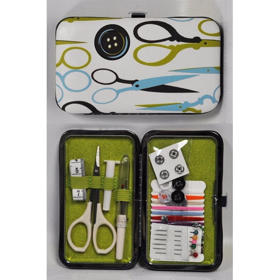 Wallet Style Sewing Kit Scissor and Button Theme Case