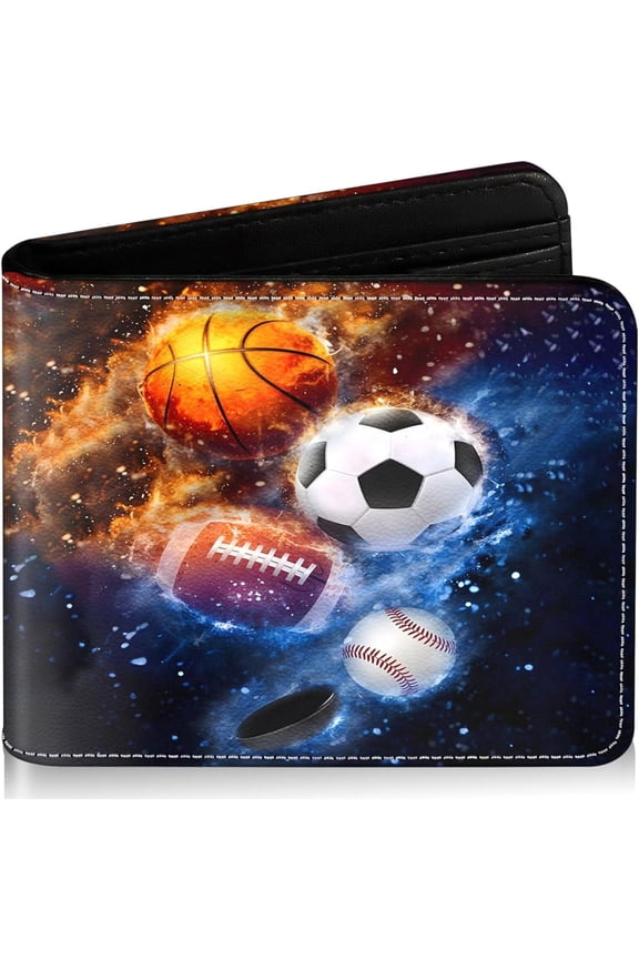 Wallet for Teens, Cool Football Wallet for Boys Ages 12+, Funny Leather Bifold Rfid Blocking, Coin Pocket Id Window for Teen Men Youth Guys Birthday Christmas Gifts