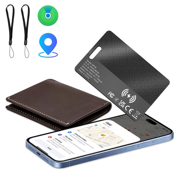 Wallet Tracker Card 1Pack, Bluetooth Tracker with Apple Find My(iOS Only), Rechargeable Thin Smart Card Wallet Finder, Item Finder for Luggage/Key/Wallet/Passport, IP68 Waterproof Black, FCC Approved