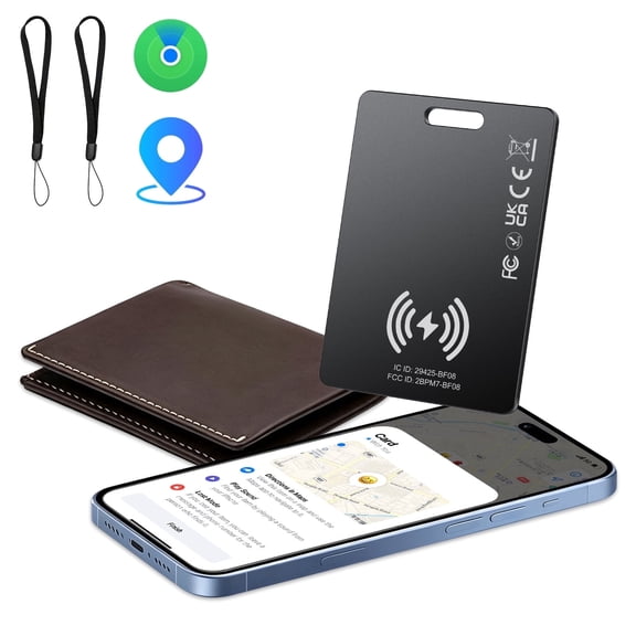 Wallet Tracker Card 1Pack, Bluetooth Tracker with Apple Find My(iOS Only), Rechargeable Thin Smart Card Wallet Finder, Item Finder for Luggage/Passport/Phone/Keys, IP68 Waterproof Black, FCC Approved