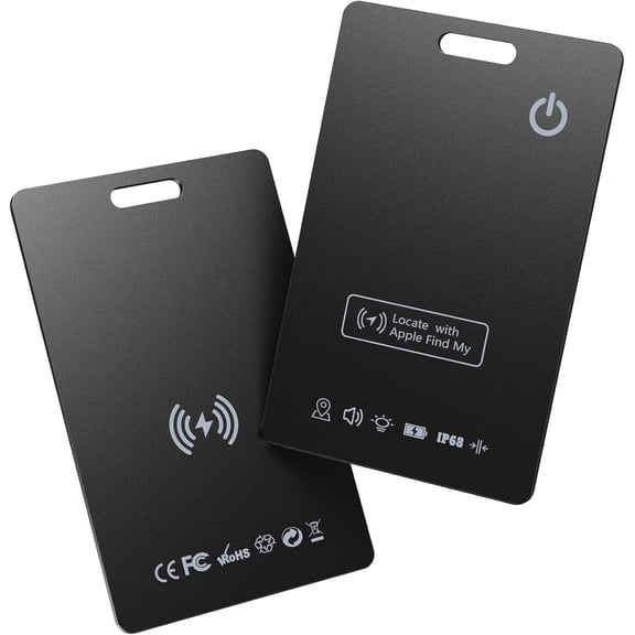 Wallet Tracker Card 2 Pack, Works with Apple Find My [Apple MFi Certified, iOS Only], Slim 1.65mm Bluetooth Item Finder, IP68 Waterproof, Wireless Rechargeable GPS Locator for Wallet & Luggage
