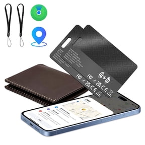 Wallet Tracker Card 2Pack, Bluetooth Tracker with Apple Find My(iOS Only), Rechargeable Thin Smart Card Wallet Finder, Item Finder for Luggage/Key/Wallet/Passport, IP68 Waterproof Black, FCC Approved