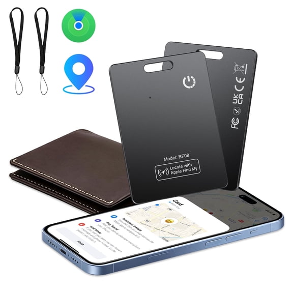 Wallet Tracker Card 2Pack, Bluetooth Tracker with Apple Find My(iOS Only), Rechargeable Thin Smart Card Wallet Finder, Item Finder for Luggage/Passport/Phone/Keys, IP68 Waterproof Black, FCC Approved