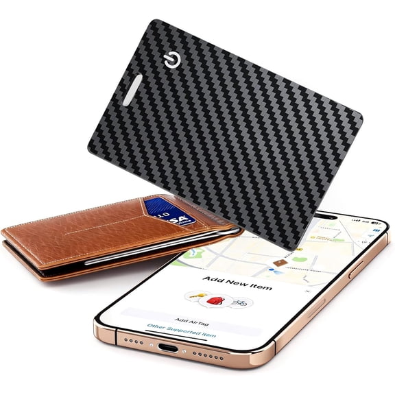 Wallet Tracker Card with Apple Find My (iOS Only) Rechargeable Air Tracker Tags Bluetooth Wallet Finder IP68 Waterproof GPS Tracker Item Finder for Keys, Bags, Passport Black