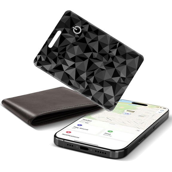 Wallet Tracker Card for Apple Find My (iOS Only), Ultra-Thin Bluetooth Tracker Smart Card Wallet Finder, IP68 Waterproof Slim Item Locator for Wallets, Keys, Passport & Luggage Tags (Diamond Black)