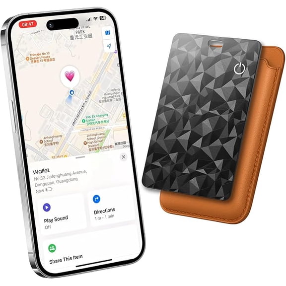 Wallet Tracker Card for Apple Find My (iOS Only), Ultra-Thin Bluetooth Tracker Smart Card Wallet Finder, IP68 Waterproof Slim Item Locator for Wallets, Keys, Passport & Luggage Tags (Diamond Black)