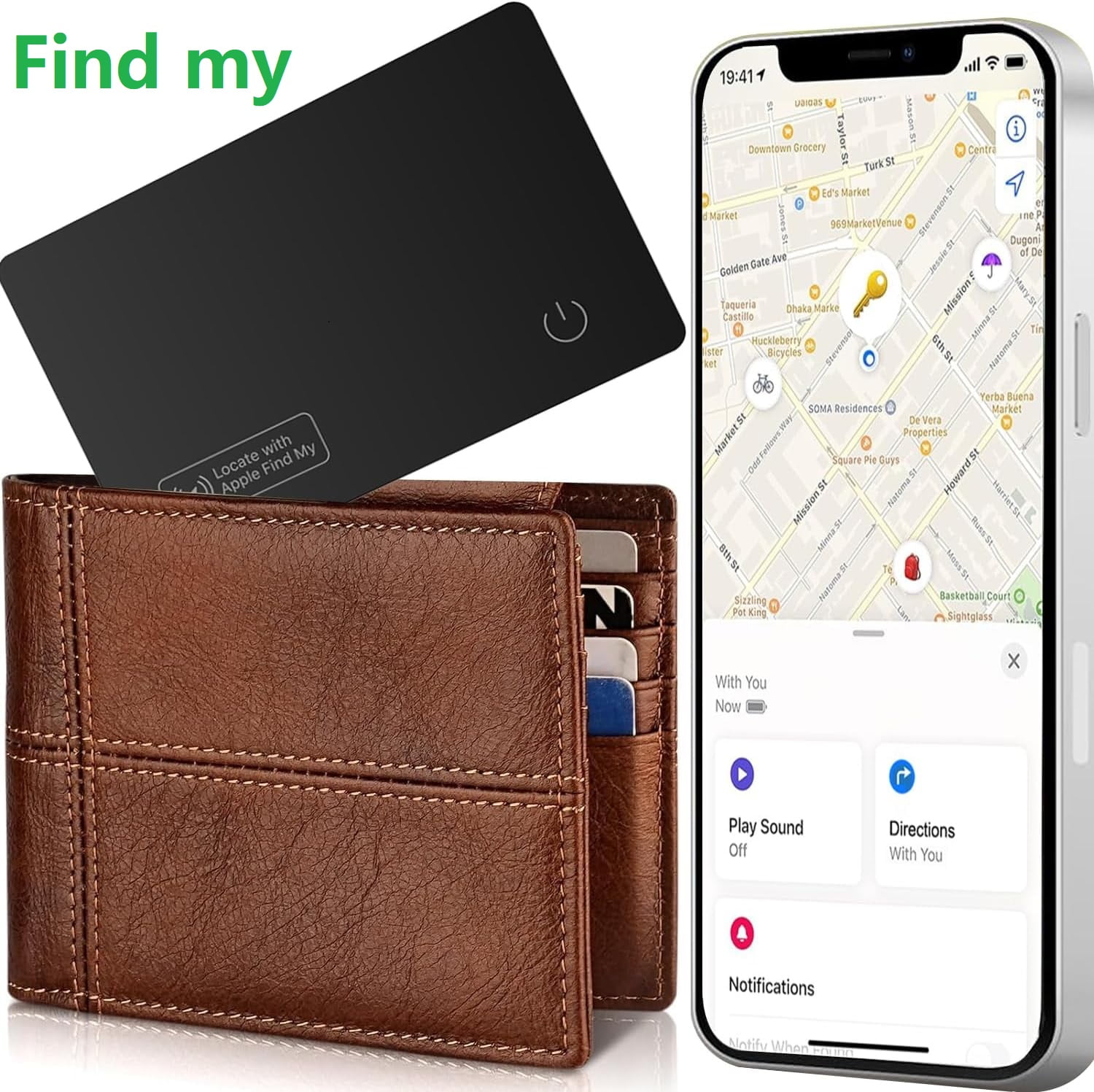 Wallet Tracker Card, Rechargeable Thin Wallet Finder, Works with Apple Find My (iOS Only), Item Finder for Luggage Tags, Passports, Phone, IP68 Waterproof