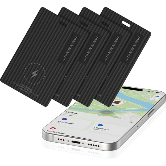 Wallet Tracker Card Smart Tag 4 Pack, Apple MFi Certified Bluetooth Finder, Wireless Charging Slim Item Locator, IP67 Waterproof, Works with Apple Find My for Keys, Bags, Passport, iOS Only