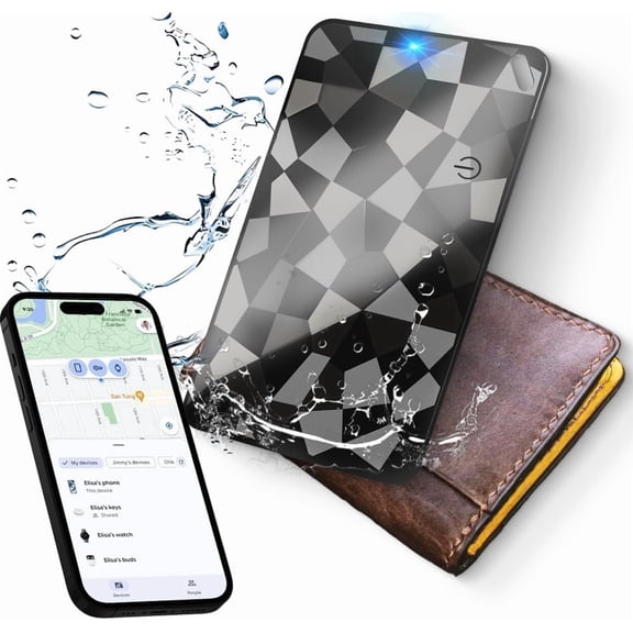 Wallet Tracker Card (iOS & Android), Ultra-Thin Bluetooth Smart Card ng Card Item Tracker Work with Apple Find My & Google Find Hub, IPX4 Rechargeable GPS Tracker for Wallet Passport Keys