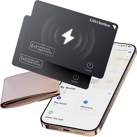 Wallet Tracker Slim Card Tracker, 0.094in Rechargeable Bluetooth Tracker for Wallets, Passport, Work with Apple Find My, Card Locator- iOS Only [Apple MFi Certified] - 2pcs in 1