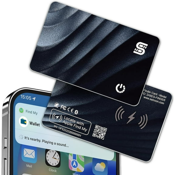 Wallet Tracker Wireless Recharging IP68 Thin Item Finder Card Luggage Located Bluetooth Works with Apple Find My APP & Network (iOS Only) Black