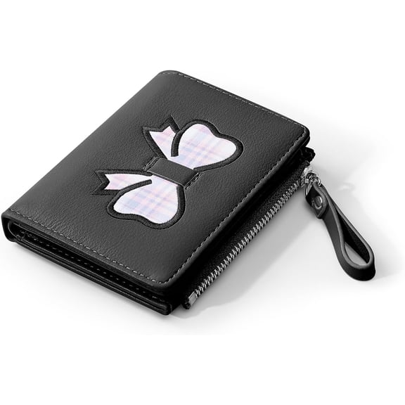 Wallet Women, Coquette Bow Cute Wallets, Small Compact Aesthetic Bifold Zipper Pocket Card Case Purse Holder with ID Window for Ladies (Purple)