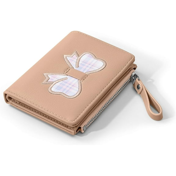 Wallet Women, Coquette Bow Cute Wallets, Small Compact Aesthetic Bifold Zipper Pocket Card Case Purse Holder with ID Window for Ladies (Purple)