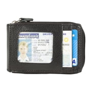 Women Leather Card Holder RFID Secured - Cowhide Handmade Leather Wallet Multiple Slots for Cards, Notes Black