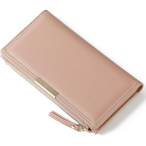 Wallet Women Leather RFID Blocking Large Capacity Credit Card Holder Bifold Long Ladies Purse with Zipper Pocket