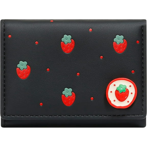 Wallet Women, Small Cute Womens Wallet with Fruit Pattern, PU Leather Trifold Card Holder with 7 Card Slots and ID Window (Purple Grape)