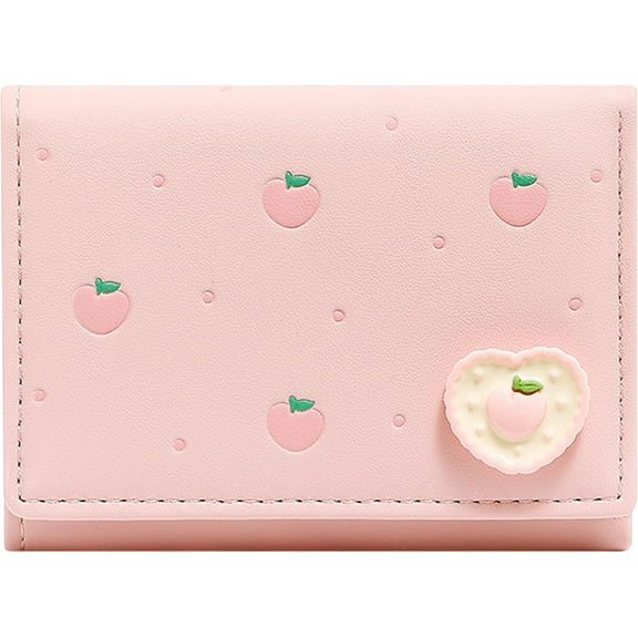 Wallet Women, Small Cute Womens Wallet with Fruit Pattern, PU Leather Trifold Card Holder with 7 Card Slots and ID Window (Purple Grape)