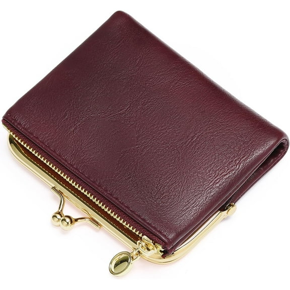 Wallet Women Small RFID Blocking Bifold Leather Wallets for Women Vintage Coin Purse With Zipper and Kiss Lock