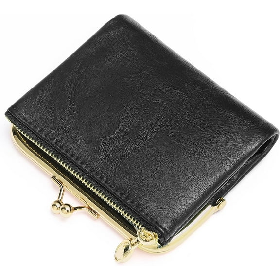 Wallet Women Small RFID Blocking Bifold Leather Wallets for Women Vintage Coin Purse With Zipper and Kiss Lock